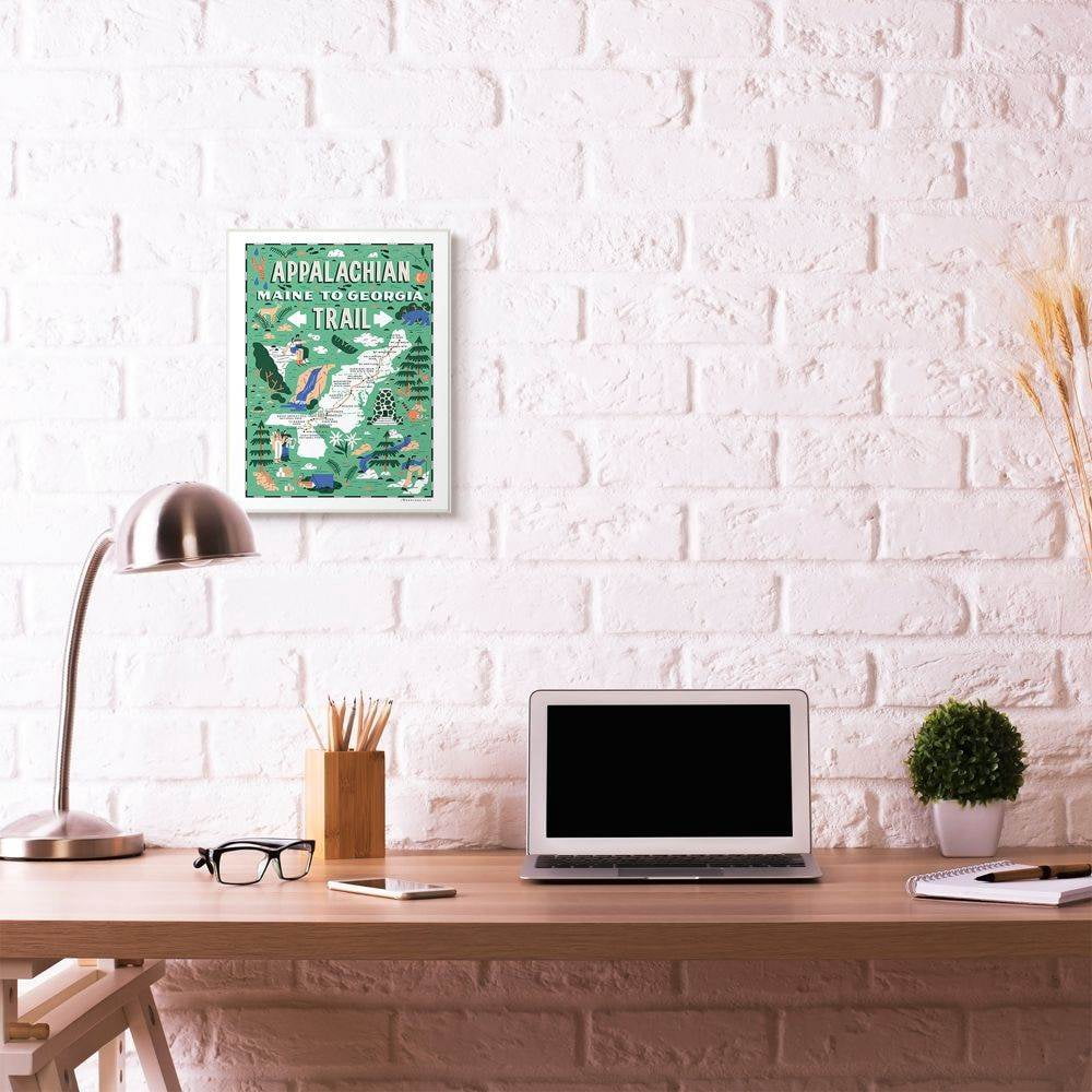 The Stupell Home Decor Collection Appalachian Trail Maine to Georgia Green Illustrated Scenic Map Poster Wall Plaque Art