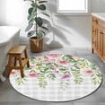 thumbnail image 5 of Colorful Flowers Round Rug 3ft Washable Circle Entryway Rugs Non Slip Spring Floral Leaves Botanical Gray Plaid Area Rug Indoor Floor Carpet for Bedroom Kitchen Living Room Home Office Dining Room, 5 of 8