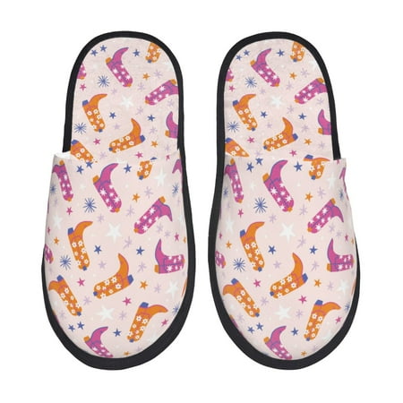 Balery Cowgirl Boots Slient Indoor Furry Fleece Comfort House Shoes Soft Non-Slip Home Shoes Cotton slippers House Slippers-- Medium