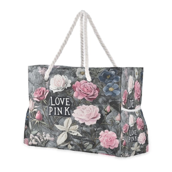 DIXRUYEE Beach Cooler Travel Tote Bags Beach Bag Fashion Oil Pattern Of Roses Printed