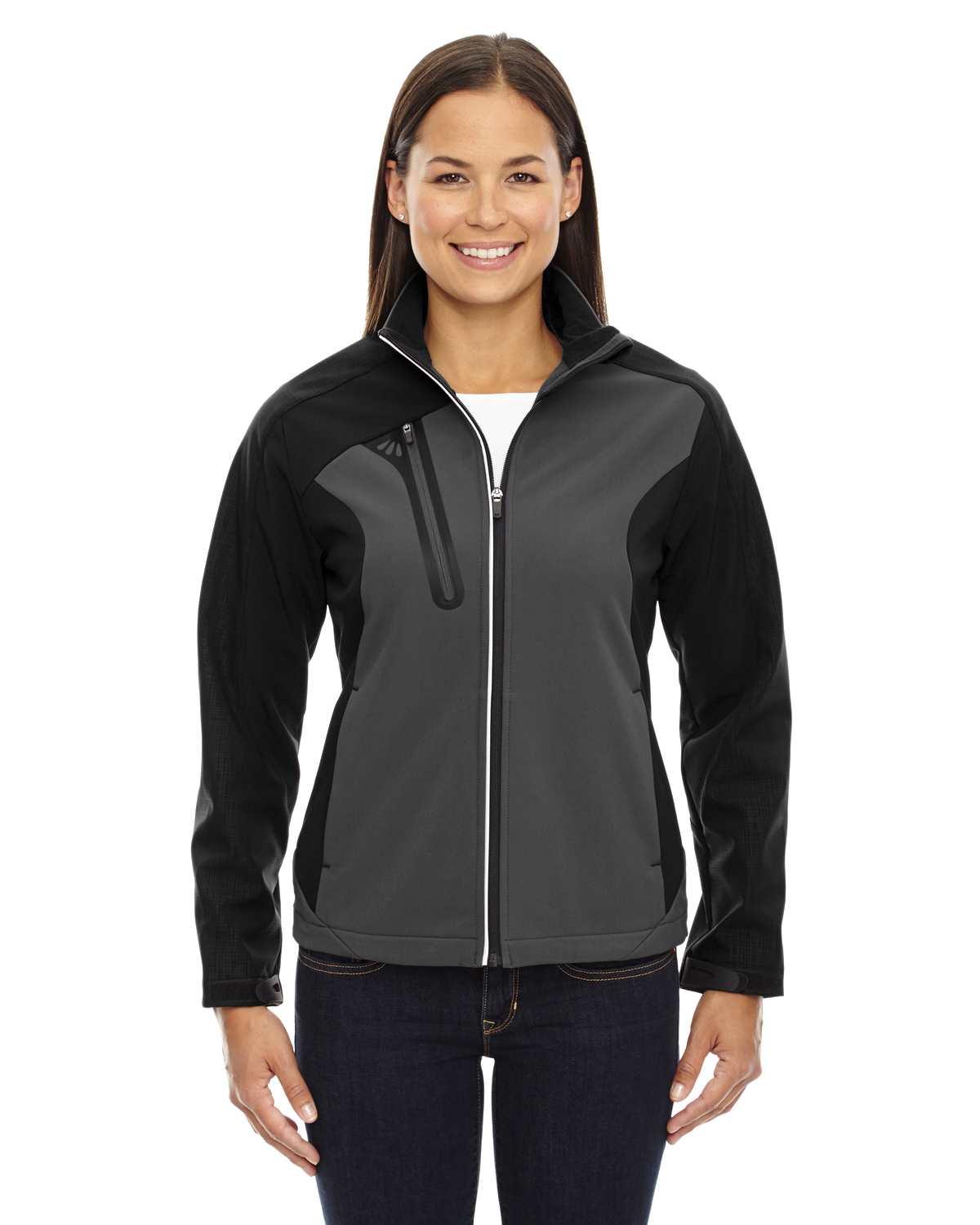 The Ash City - North End Ladies' Terrain Colorblock Soft Shell with Embossed Print - BLKSILK 866 - M - image 1 of 1