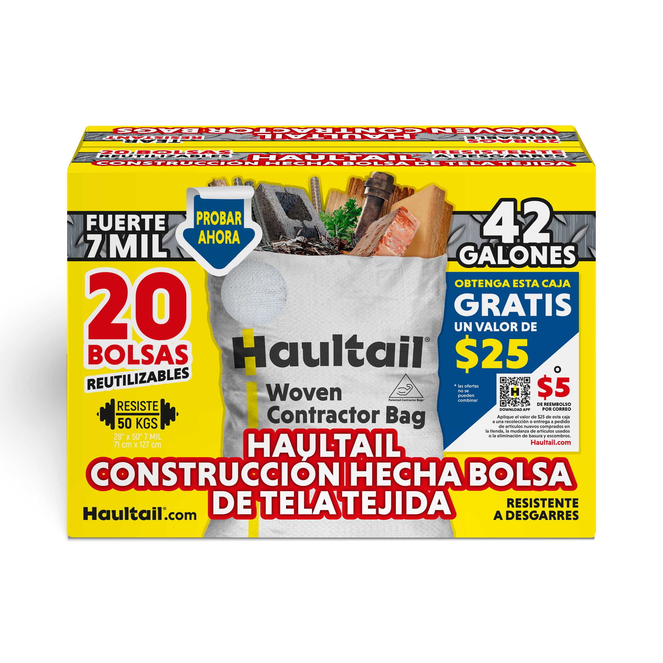 Haultail Woven Contractor Trash Bags 42gal 20 Count per Pack White Reusable