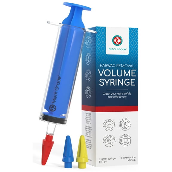 Medi Grade Ear Cleansing Syringe Kit with Quad-Stream Tips – Gentle Personal Care Ear Rinse System for Daily Hygiene – 2.03 fl oz