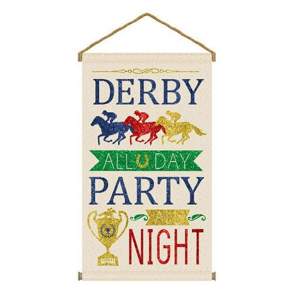 Kentucky Derby Deluxe Glitter Hanging Canvas Sign (1ct)