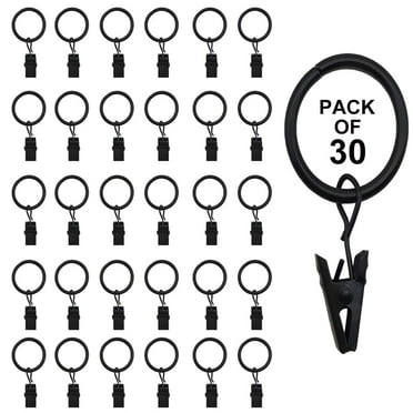 Ibeedow 30 Pack Curtain Rings with Clips, Heavy Duty Drapery Clip,Tension Rods Hooks, Polish Black Curtain Hooks Hangers