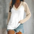 thumbnail image 2 of Honeeladyy Womens Fall Plus Size Long Sleeve Tunic Tops V Neck Solid Color Loose Fit Blouse Shirt Valentines Day Gift for Wife Beige XL, 2 of 4