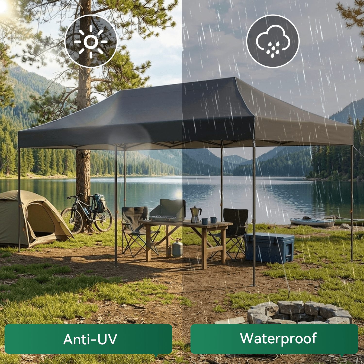 Dateyes 10x20FT Pop Up Canopy, Outdoor Canopy Tent with Carry Bag, Easy Setup Portable Instant Canopy with 4 Sandbags and 12 Stakes for Outdoor Events, Commercial, Beach, Backyard, Lawn, Dark Gray