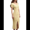 thumbnail image 1 of Vestido Midi Informal de Punto Acanalado, Cuello en V y Corta para Mujer, Otoño 2025, Ajustado, para Invierno Amarillo XL, 1 of 10