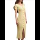 thumbnail image 1 of Vestido Midi Informal de Punto Acanalado, Cuello en V y Corta para Mujer, Otoño 2025, Ajustado, para Invierno Amarillo S, 1 of 10