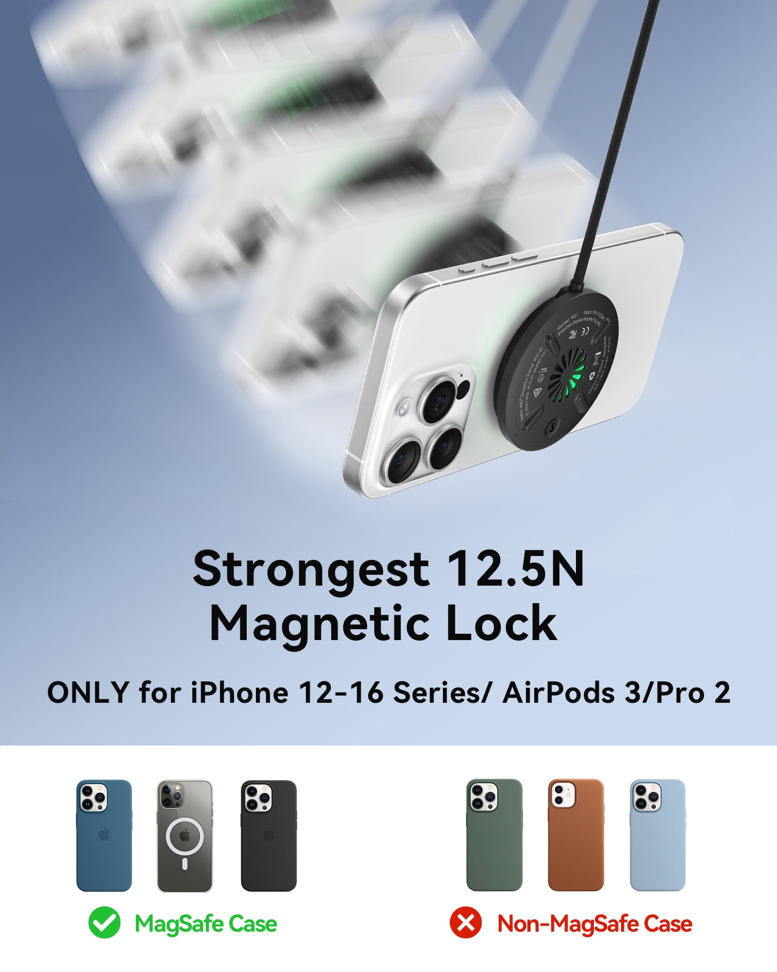 INIU for MagSafe Charger, 15W Qi2 Certified Magnetic Wireless Charger, with Adapter & Cooling Fan, Only for iPhone 12~17