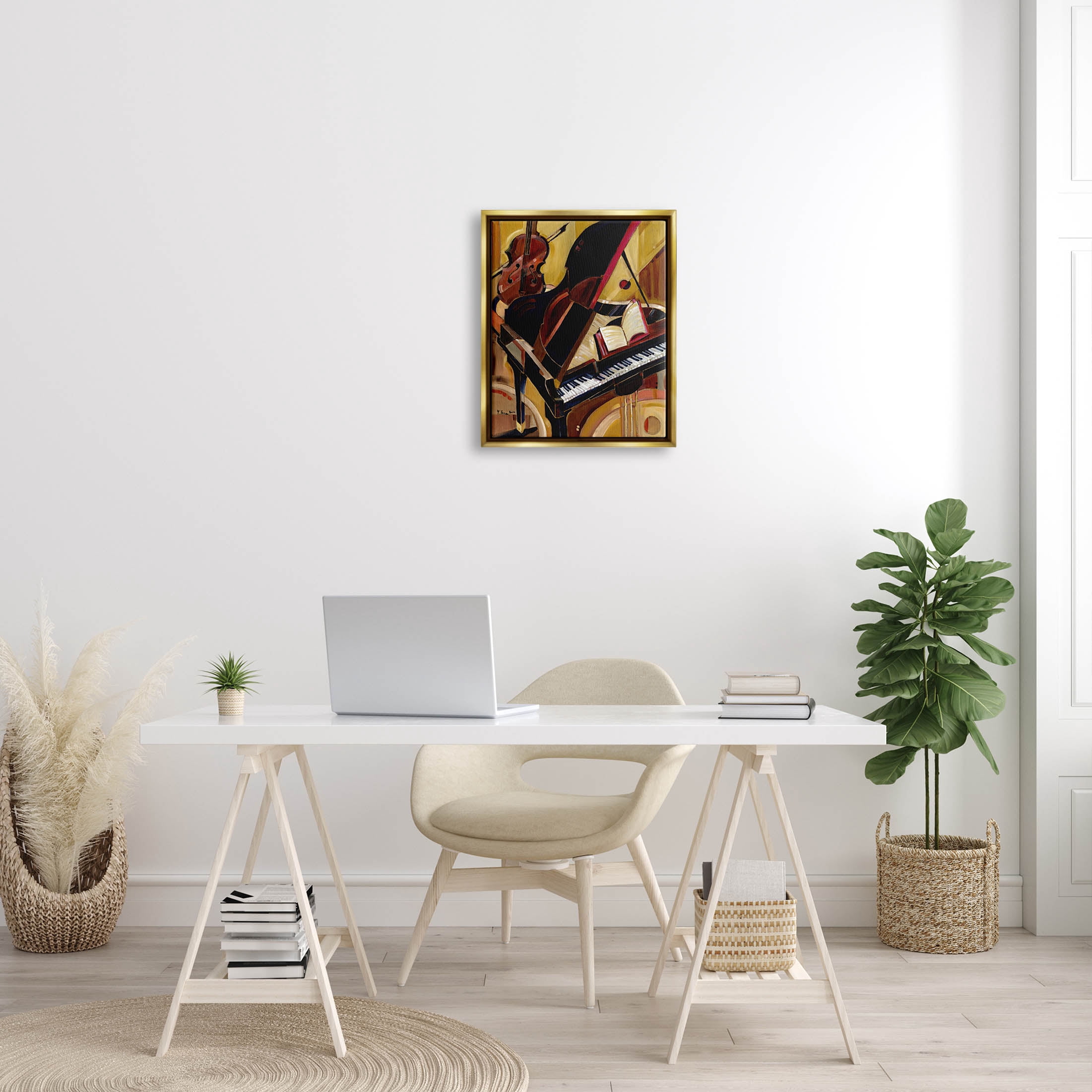 Stupell Industries Musical Instruments Modern Piano Painting Metallic Gold Floating Framed Canvas Print Wall Art, Design by Paul Brent