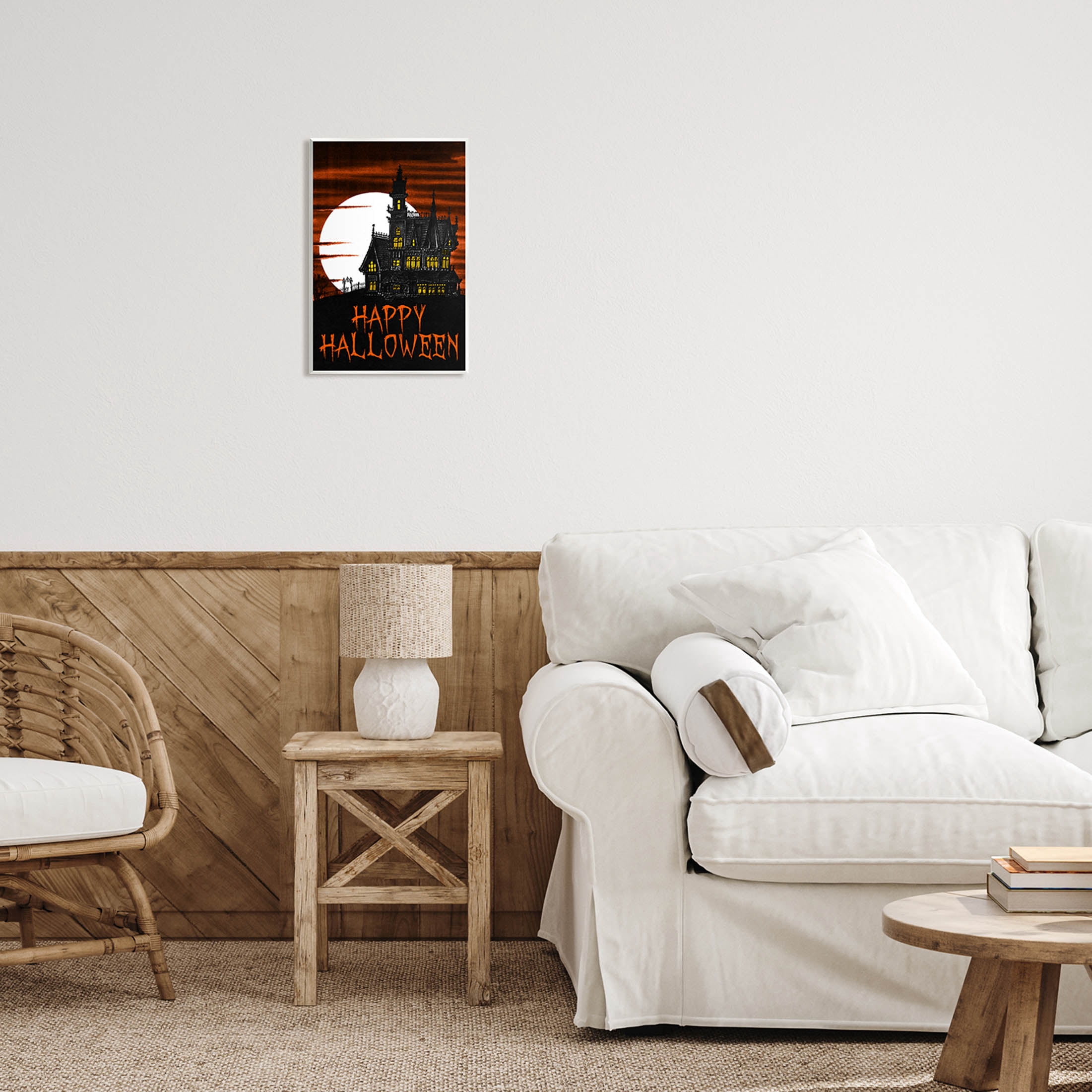 Stupell Industries Happy Halloween Haunted House Graphic Art Unframed Art Print Wall Art, Design by The Saturday Evening Post