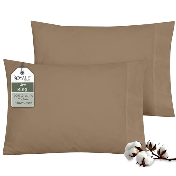 ROYALE LINENS 100% Organic Cotton Percale Pillowcases Set of 2 - King Size Percale Pillowcase - King Set of 2 Pillow Cover - Breathable, Cool & Crisp Pillow Cases (20"x40", Chocolate)