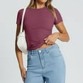 thumbnail image 7 of Pxiakgy Womens Basic T Shirts Summer Tops 2025 Crop Short Sleeve Slim Fit Tee Cute Gym Workout Clothes Cami Tee Stretchy Ribbed Basic Tee Y2K Tops for Women Womens Tank Tops Summer E S, 7 of 7