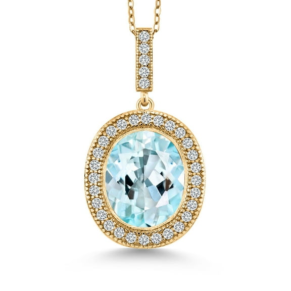 Gem Stone King 6.41 Ct Oval Sky Blue Topaz 18K Yellow Gold Plated Silver Pendant