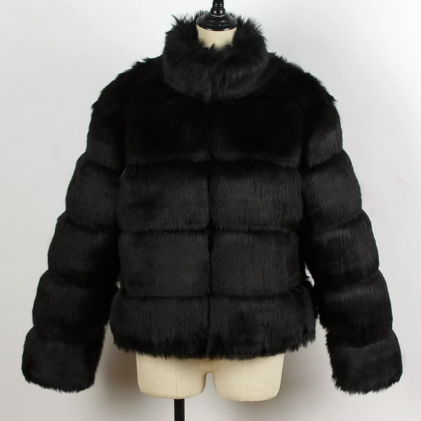 drppepioner Womens Ladies Warm Faux Furry Coat Jacket Winter Solid V Neck Outerwear