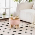 thumbnail image 3 of Ottomane de Rangement, Repose-Pieds Rond Moderne avec Siège Rembourré Doux, Repose-Pieds en Velours Teddy avec Pattes en Bois, Petite Table d'Appoint Ou Support pour Plante pour Couloir, Salon (Rose), 3 of 8