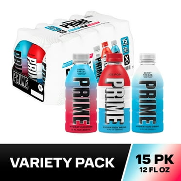 Prime Hydration Sports Drink, Ice Pop, Cherry Freeze, Berry Freeze, 12 fl oz, 15 Pack, Bottles
