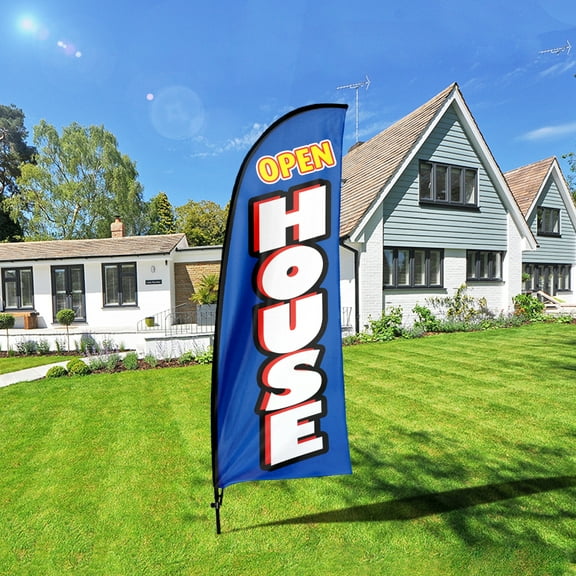 QSUM Open House Sign Feather Flag with Pole Kit,7FT Open House Advertising Flag, Open House Business Sign,Open House Swooper Flag
