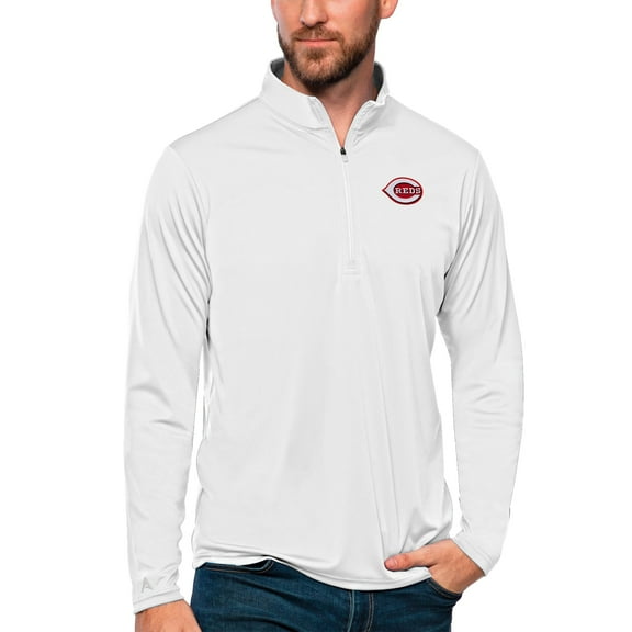 Men's Antigua White Cincinnati Reds Tribute Quarter-Zip Pullover Top