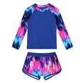 thumbnail image 4 of Einccm Girls Two-Piece Swimsuit Set for 6-15 Years - Long Sleeve Conservative Swimwear with Tropical Leaf Print, Sun Protection for Beach, Surfing and Casual Wear, 4 of 5