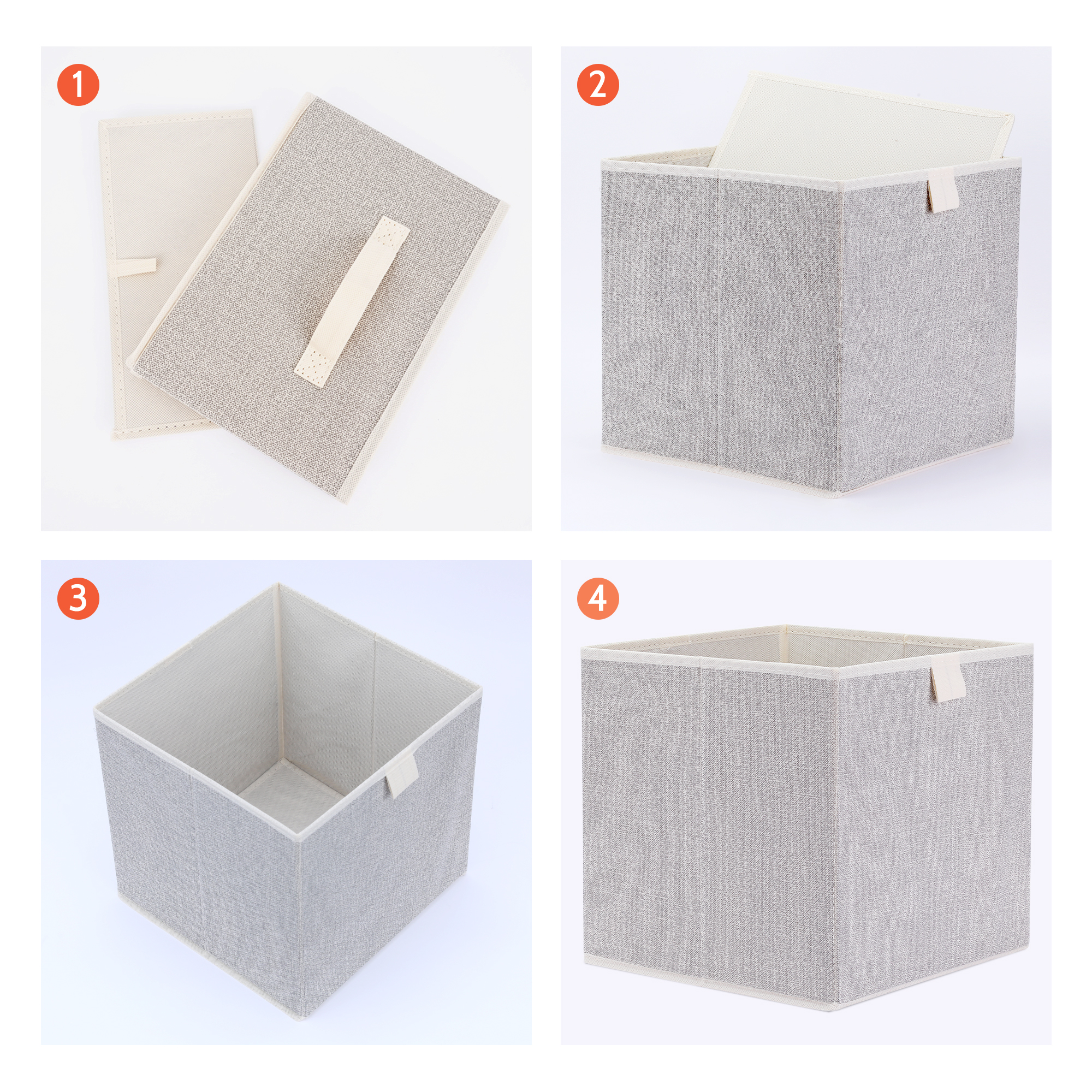 Unique Bargains Storage Cube Bin with Handles 1 Pack Collapsible Storage Basket Beige L