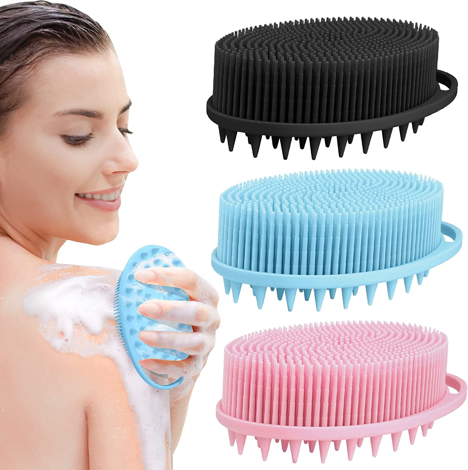 2 in 1 Silicone Body Scrubber Shampoo Brush, Shower Body Scrubber