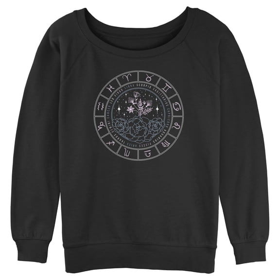 Junior's Lost Gods Floral Astrological Wheel Sweatshirt Black 2X Large