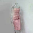 thumbnail image 5 of Ruched Bodycon Dress with Spaghetti Straps (L, Pink), 5 of 6