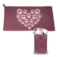 thumbnail image 1 of YFYANG Adult Microfiber Portable Travel Towel, Pink Love Footprints Quick Dry Towel with Hiking Buckle PVC Pouch, 16" x 31.5", 1 of 6