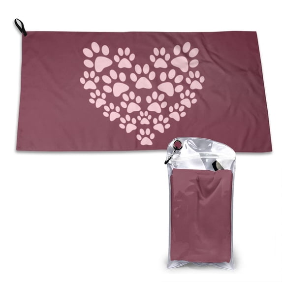 YFYANG Adult Microfiber Portable Travel Towel, Pink Love Footprints Quick Dry Towel with Hiking Buckle PVC Pouch, 16" x 31.5"