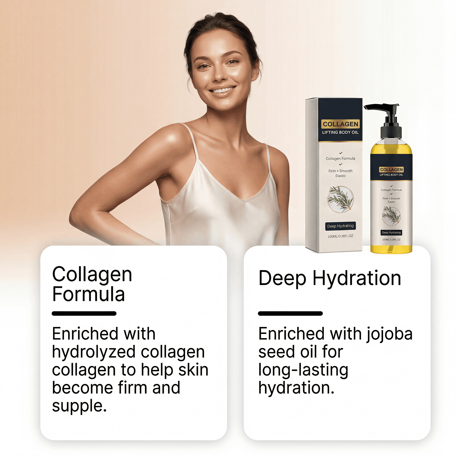 Alvantor Collagen Body Oil for Women, 3.38 fl. oz., Firming Moisturizer for Hydrated Skin