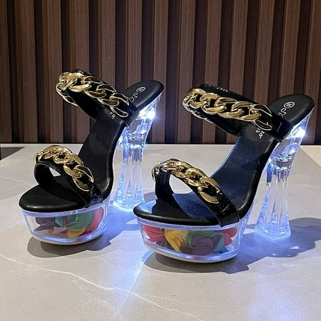 

Women s Sexy Sandals 14cm High Heel Luminous Metal Buckle Flower Crystal Block 10365 Series LFD