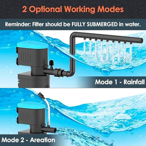 Aquarium Filter | U-V Fish Tank Filter for Green Water Cleaning | U-V Clarifier with Timer | Aeration & Rainfall Mode | Turtle Tank Filter | Submersible Pump with Filter | for 10-30 Gallons