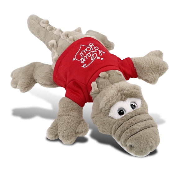 DolliBu I LOVE YOU Super Soft Large Grey Alligator -  Stuffed Grey Alligator Animal with Red Shirt For Valentine, Anniversary, Romantic Date, Boyfriend, or Girlfriend Gift - 17 inches