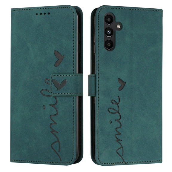 Nalacover for Samsung Galaxy A34 5G Flip Wallet Case,Luxury Love Heart Embossed PU Leather Shockproof Soft TPU Folio Kickstand Card Slots Phone Cover with Wrist Strap for Women Men,Green