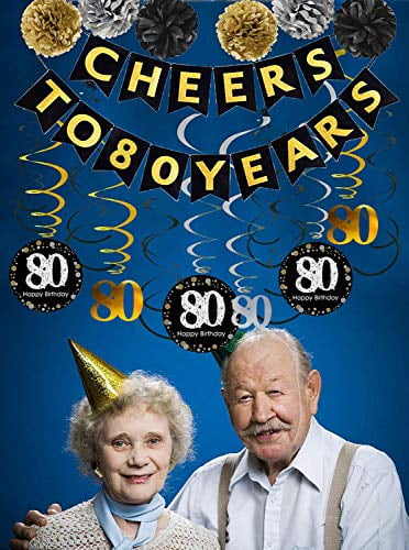 Famoby 80th Birthday Party Decorations Kit - Gold Glittery Cheers to 80  Years Banner,Poms,12Pcs Sparkling 80 Hanging Swirl for 80th Anniversary  Decorations 80 Years Old Party Supplies - Walmart.com
