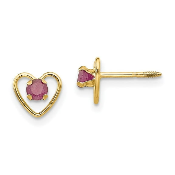 Auriga Fine Jewelry 14K Yellow Gold 3mm Ruby Birthstone Heart Stud Earrings Valentine's Day Gift for Women