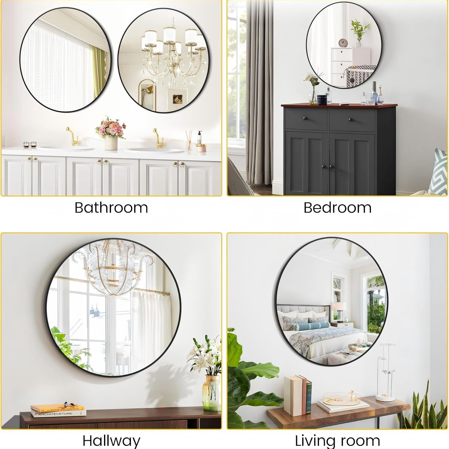 Mirstory 24.5" Round Wall Mirror Bathroom Mirror Wall Mounted Mirror with Aluminum Alloy Frame, Black