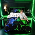 thumbnail image 3 of meiyoeat Neon Blue-Green Flame Game Controller Twin Comforter Sets for Kids Boys, Dual-Tone Geometric Gaming Bedding Set, Gamepad Reversible 2pcs, 1 Comforter and 1 Pillowcase, 3 of 6