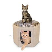K&H Kitty Sleephouse Pet Cat Bed, Tan/Leopard Print