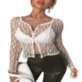thumbnail image 1 of Haut Court à Manches Longues pour Femmes Cardigan en Maille Transparente T-Shirts Blouse, 1 of 6