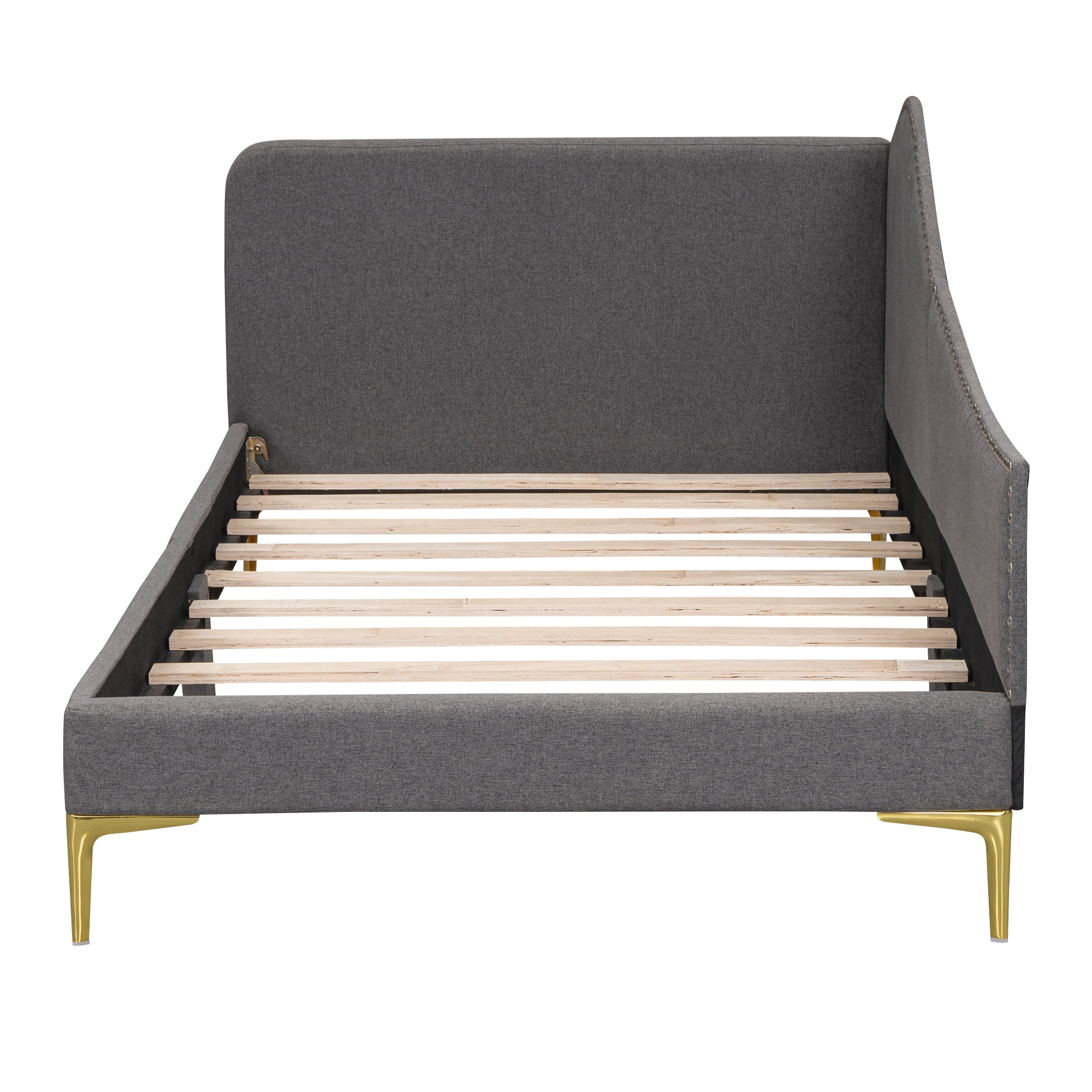 Twin Size Upholstered Daybed for Kids and Adults, Twin Daybed with Headboard and Armrest, Support Legs,Gray