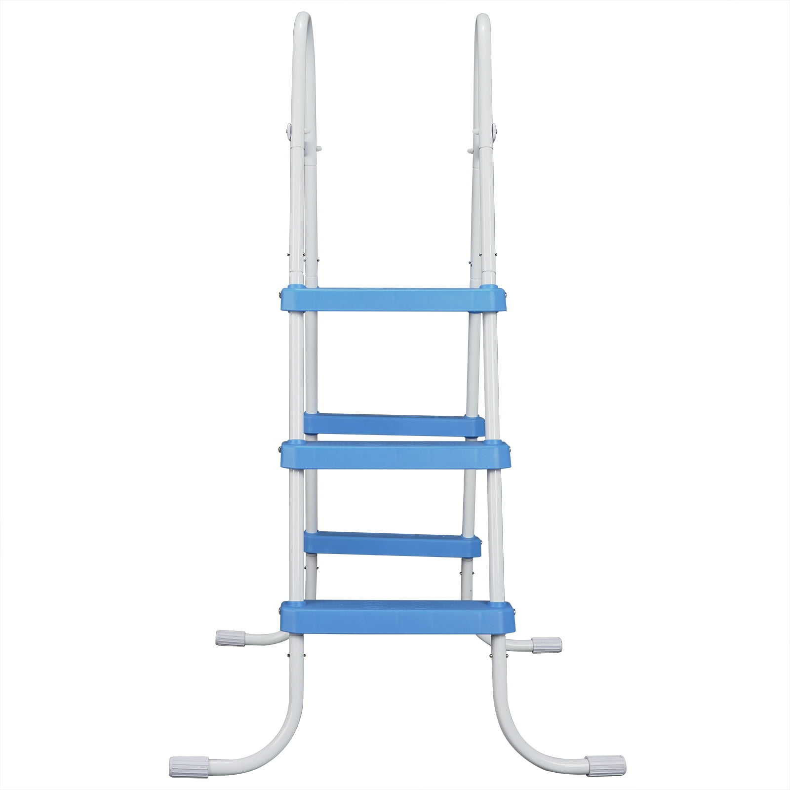 42 Inch 3-Step Two-Tone White & Blue Iron Pool Ladder, Textured Non-Slip Steps Heavy Duty Entry Ladder for Medium Above Ground & Shallow In-Ground Pools