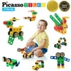 PicassoTiles PTN100 100pc Nuts and Bolts Building Block Engineering STEM Set 3D Construction Learning Toy Stacking Educational Blocks w/ Anchors, Motor Wheel Kit, Storage Box Container Free Idea Book