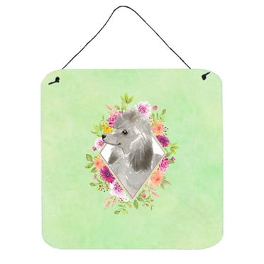 Carolines Treasures CK4393DS66 Grey Standard Poodle Green Flowers Wall or Door Hanging Prints 6x6 multicolor