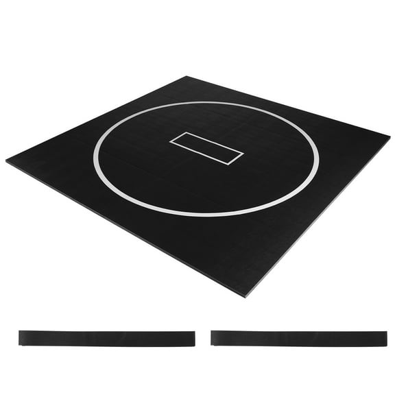KFFKFF 10x10 ft Wrestling Mat, Durable Thick Mat for Home Gym and Training, Waterproof PVC Roll-Up Design with Circles, Suitable for Gymnastics, Martial Arts, Jiu Jitsu, MMA, Judo, Boxing, Black