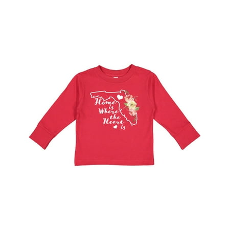 

Inktastic Florida Home is Where the Heart is with Watercolor Floral Gift Toddler Boy or Toddler Girl Long Sleeve T-Shirt