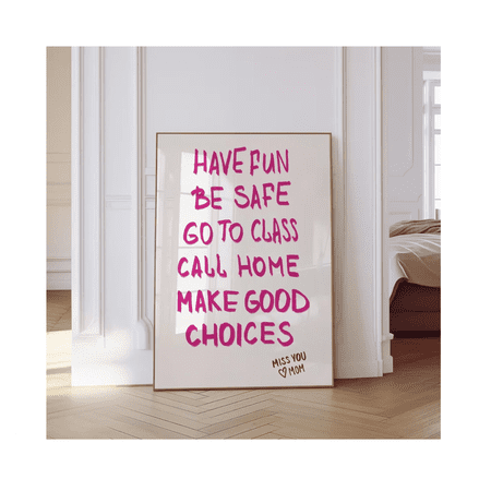 Dorm Rules Decor Dorm Room Sign Graduation Gift College Pink Quote Print Have Fun Be Safe Go To Class Preppy Y2K Wall Art