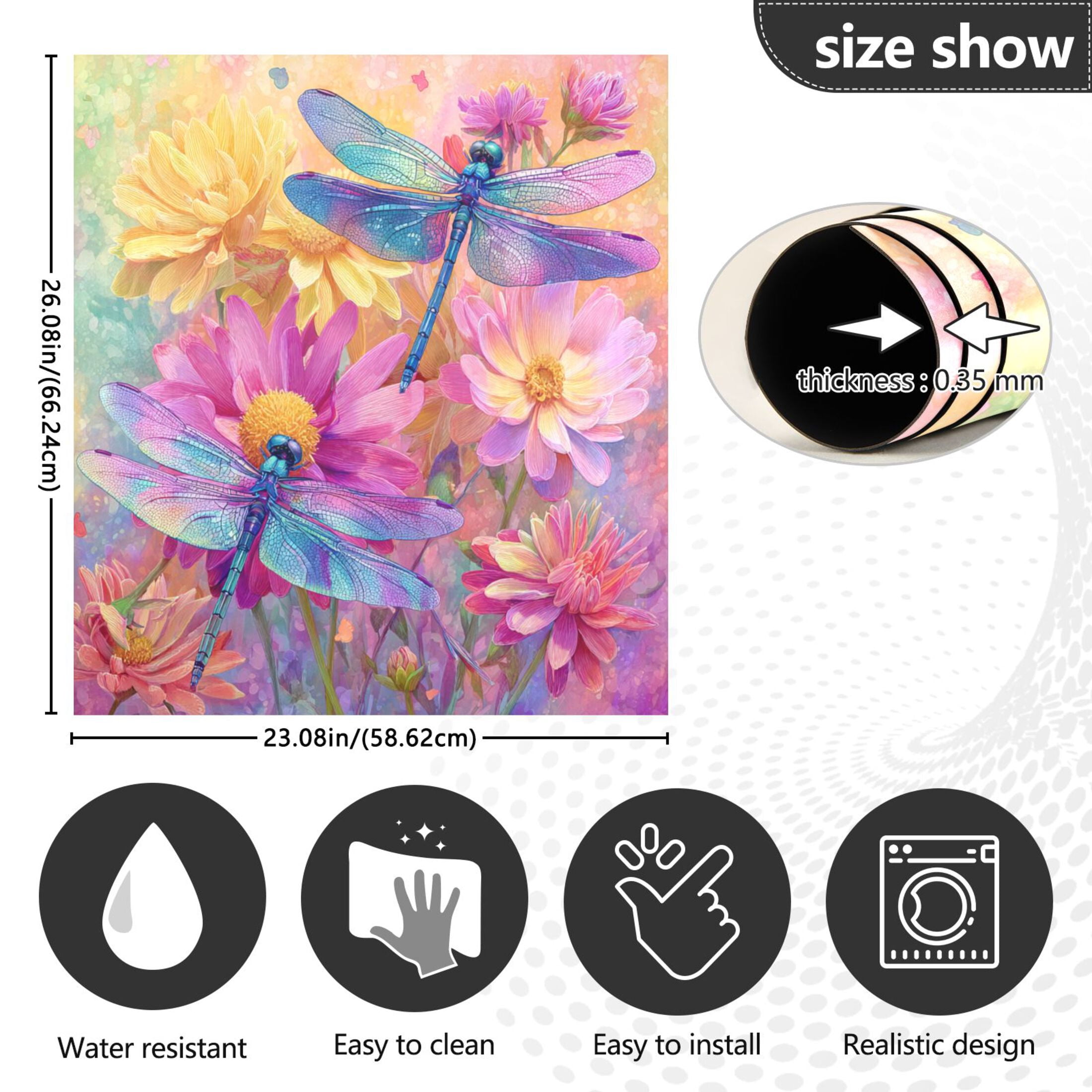 23"x26" Dishwasher Magnetic Refrigerator Magnet Cover Sticker Home Decorative Summer Dragonfly Blooms Print